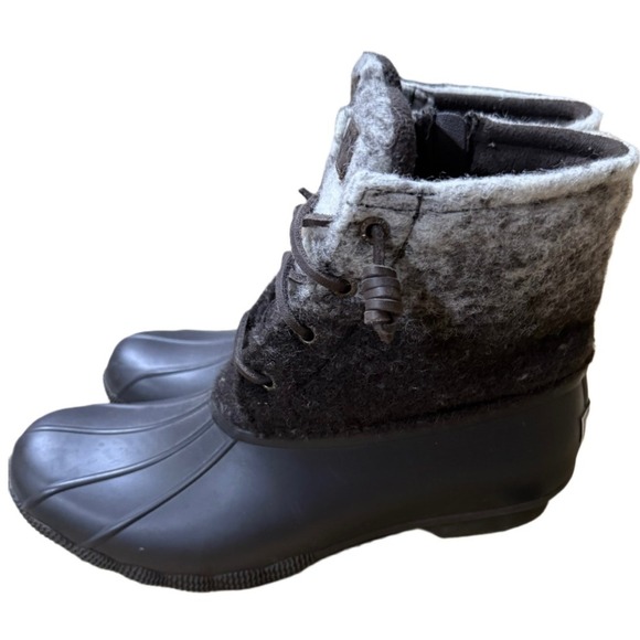 Sperry Dark Brown 100% Wool Duck Boots Weather Boots Size Women's 8 1/2 - Picture 3 of 7